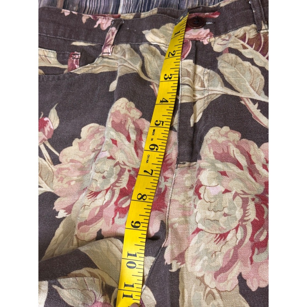 Lauren Ralph Lauren Linen Pants Womens 10 Brown Pink Floral High Rise Straight - Picture 7 of 13